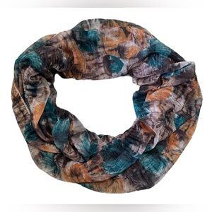 Lavello Blue Orange Gray Floral Sheer Infinity Scarf Size OS